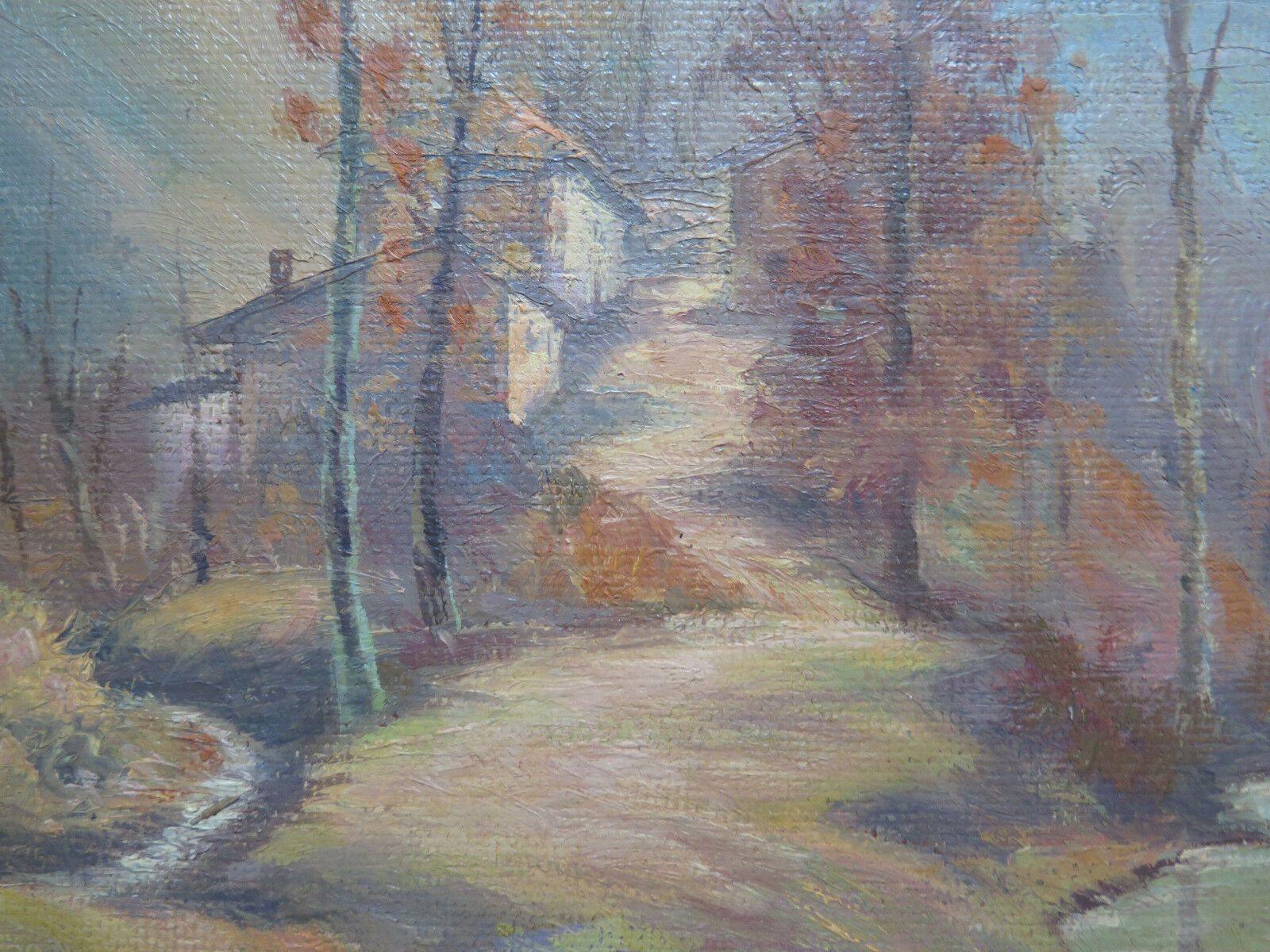 QUADRO ANTICO PAESAGGIO AUTUNNALE AUTUNNO ORIGINALE FIRMATO PANCALDI 24x32 p3 - Belbello Antiques