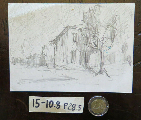 DISEGNO ANTICO STUDIO PREPARATORIO VEDUTA CASA CAMPAGNA BOZZETTO ORIGINALE P28.5