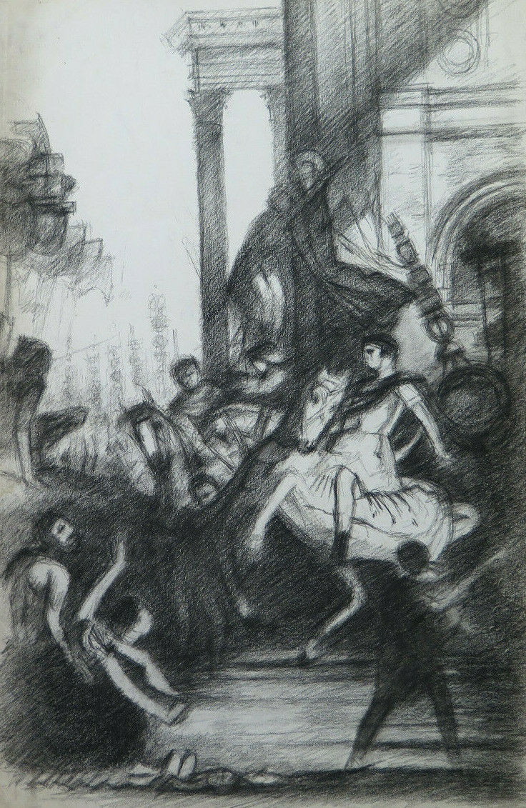 ANTICO DISEGNO ARTISTA FRANCESE Pierre Duteurtre DUT SCENA CLASSICA BM53.1 e