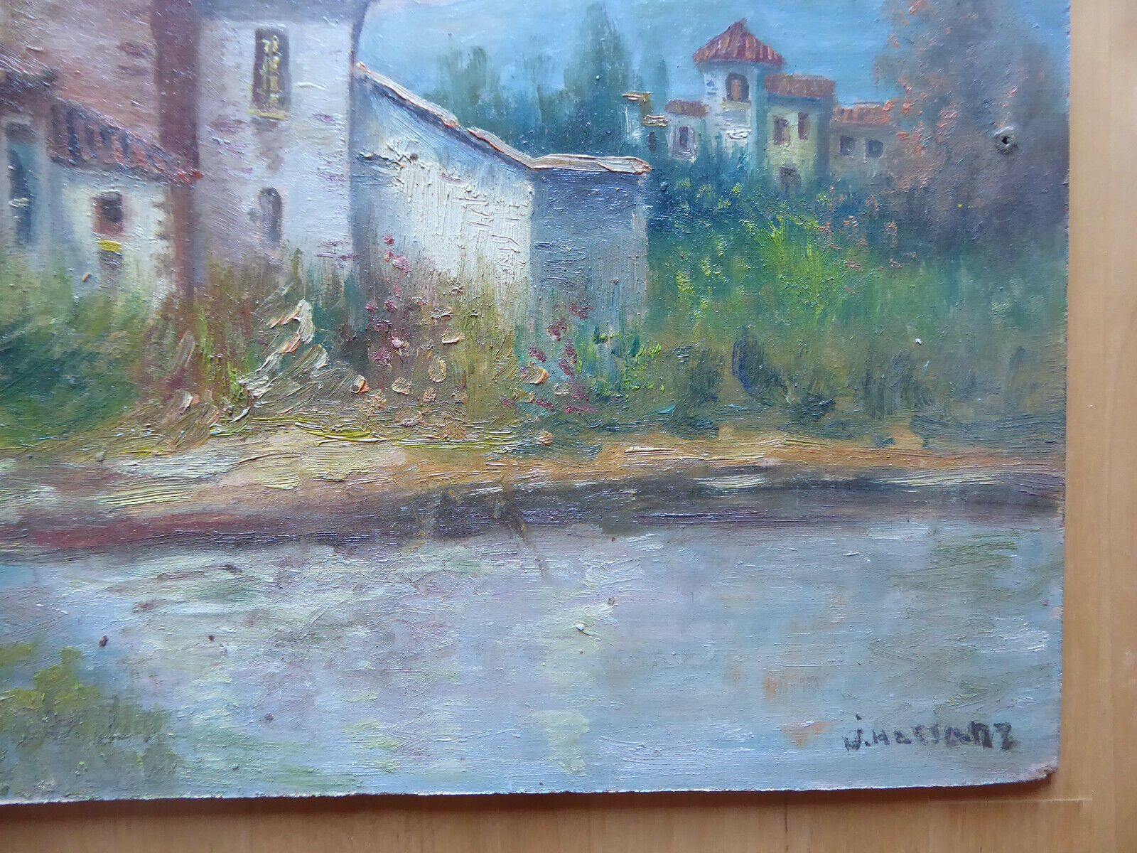 VECCHIO DIPINTO IN STILE IMPRESSIONISTA PAESAGGIO CAMPAGNA SPAGNA FIRMATO MD4 - Belbello Antiques