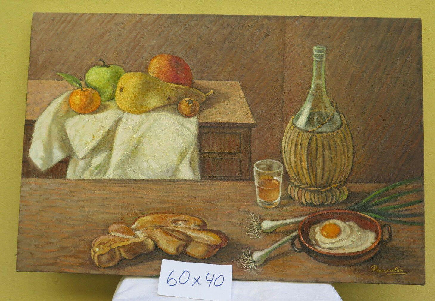 NATURA MORTA CON VIVANDE IN CUCINA ANTICO QUADRO DIPINTO AD OLIO SU TELA FIRMATO - Belbello Antiques