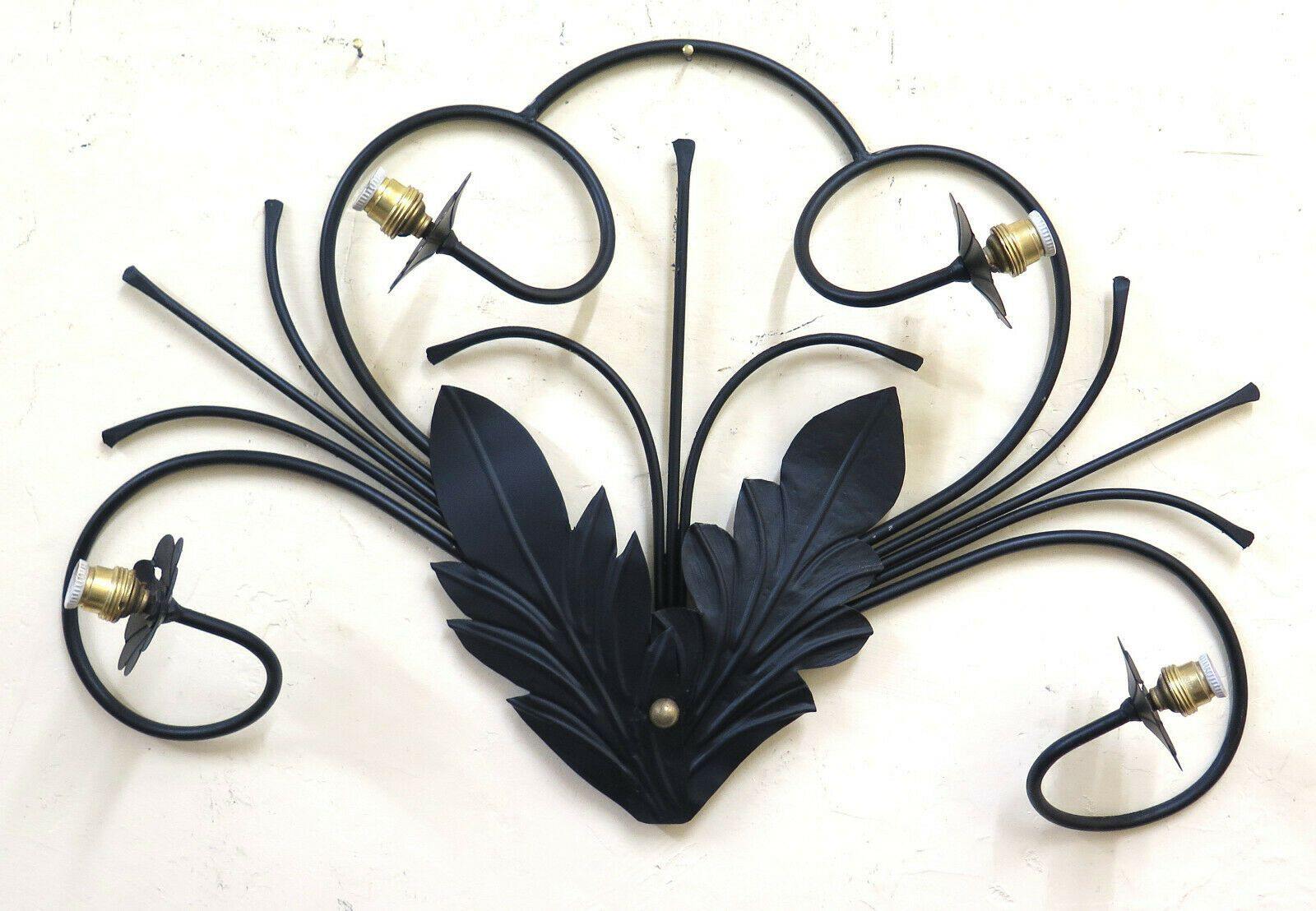 GRANDE APPLIQUE VINTAGE IN FERRO BATTUTO FORGIATO A MANO DESIGN LAMPADARIO CH - Belbello Antiques