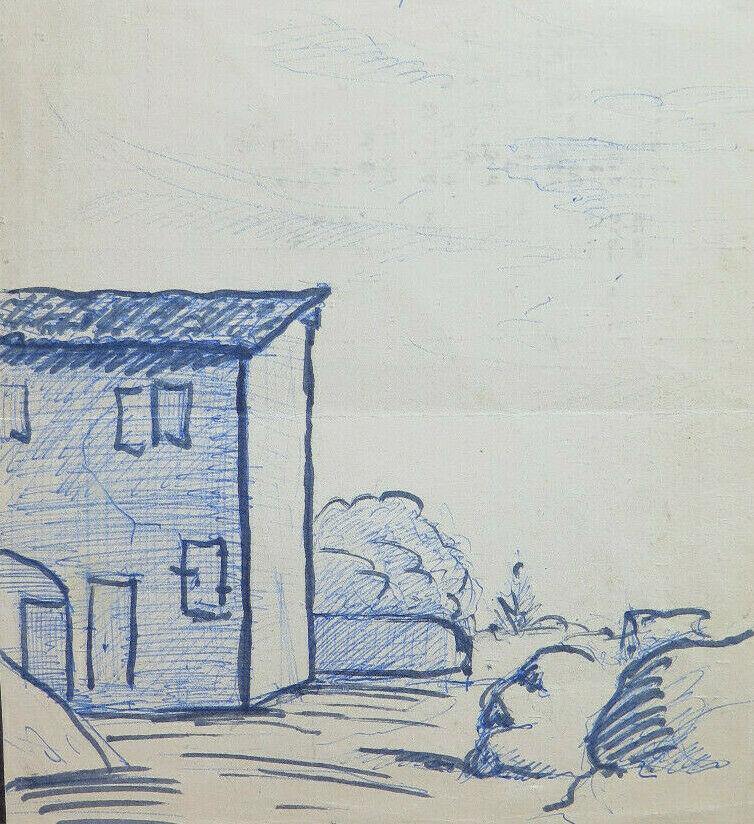 VEDUTA DI CAMPAGNA VECCHIO DISEGNO PENNA SU CARTA BOZZETTO SCHIZZO ARTE P28.7 - Belbello Antiques