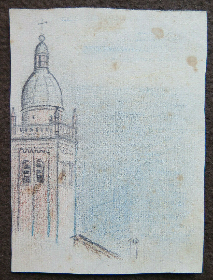 DISEGNO ANTICO ARCHITETTONICO CAMPANILE MODENA 1940 CIRCA MATITA SU CARTA P28.6 - Belbello Antiques