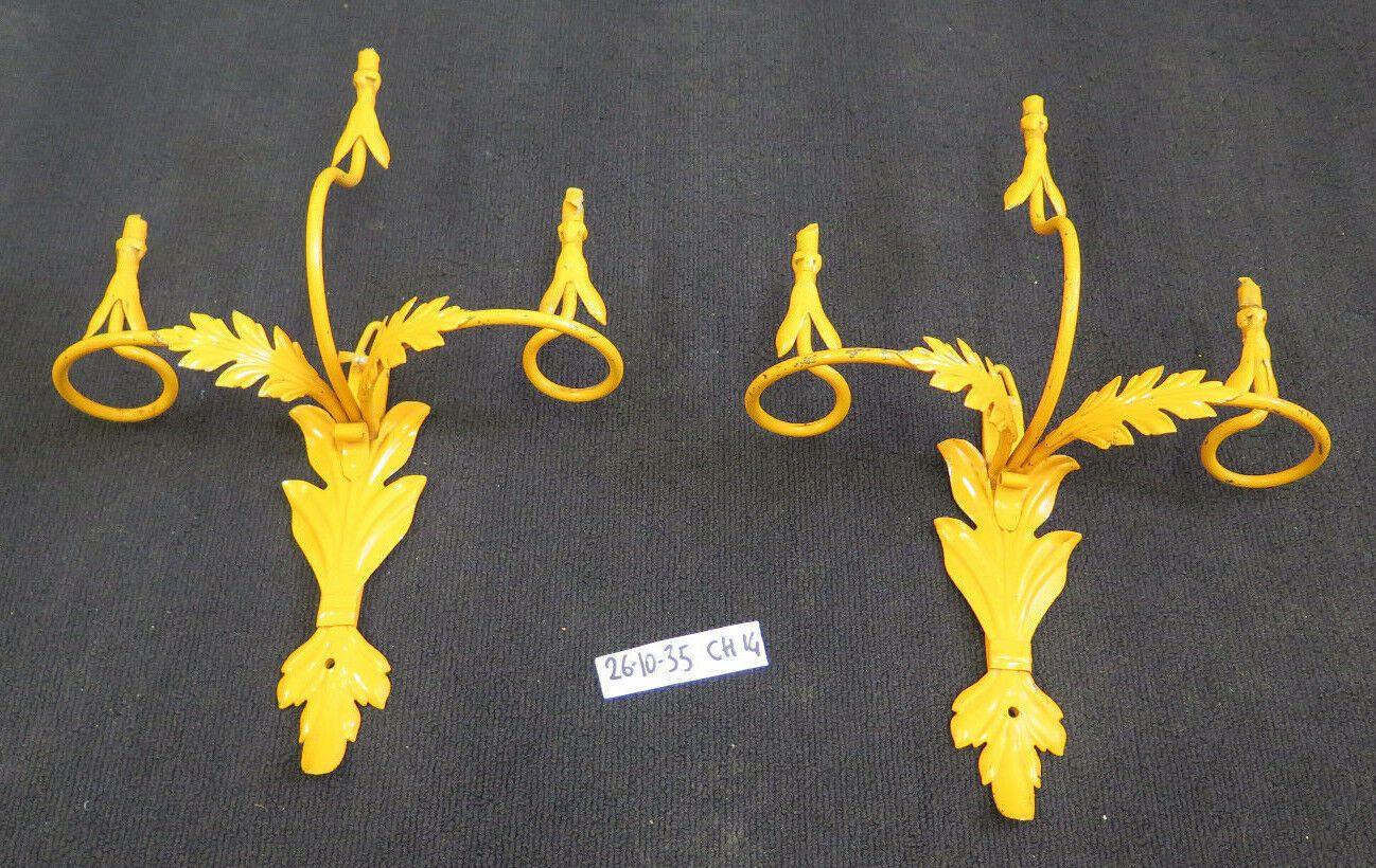 2 APPLIQUE DA PARETE IN FERRO BATTUTO VINTAGE COPPIA DI LAMPADE DA PARETE CH14 6 - Belbello Antiques