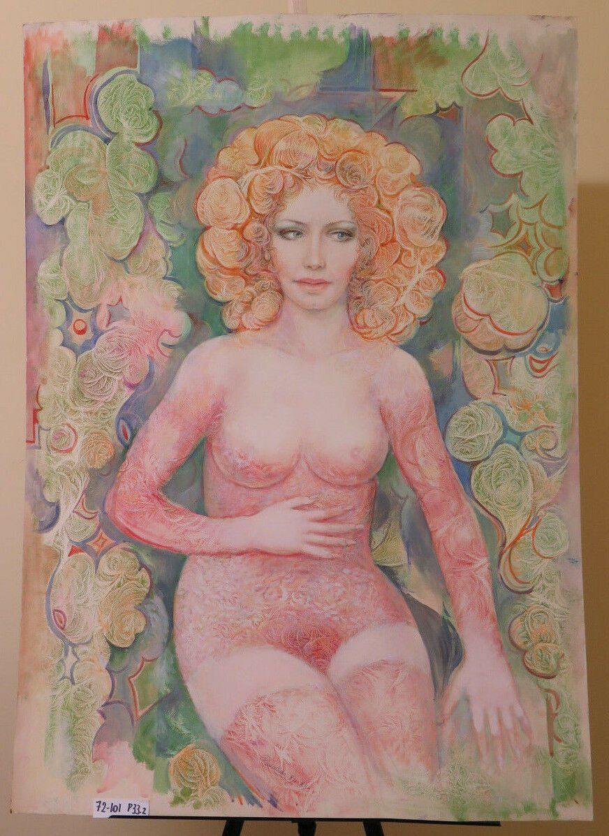 QUADRO POP ART ANNI OTTANTA '80 RITRATTO NUDO FEMMINILE DIPINTO SU CARTONE P33.2 - Belbello Antiques