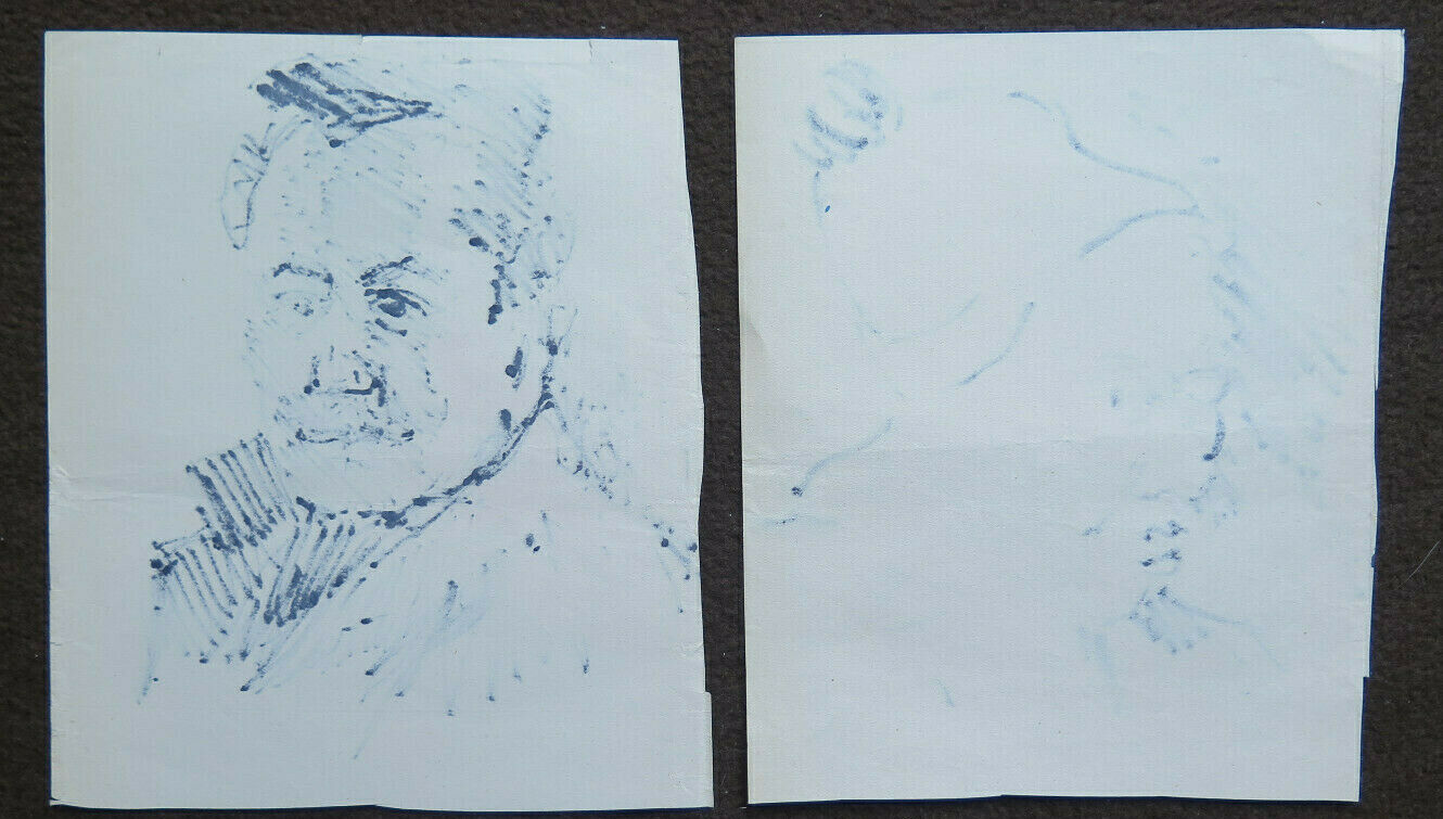 DUE VECCHI DISEGNI BOZZETTI STUDIO RITRATTO MASCHILE VOLTI UMANI P28.6