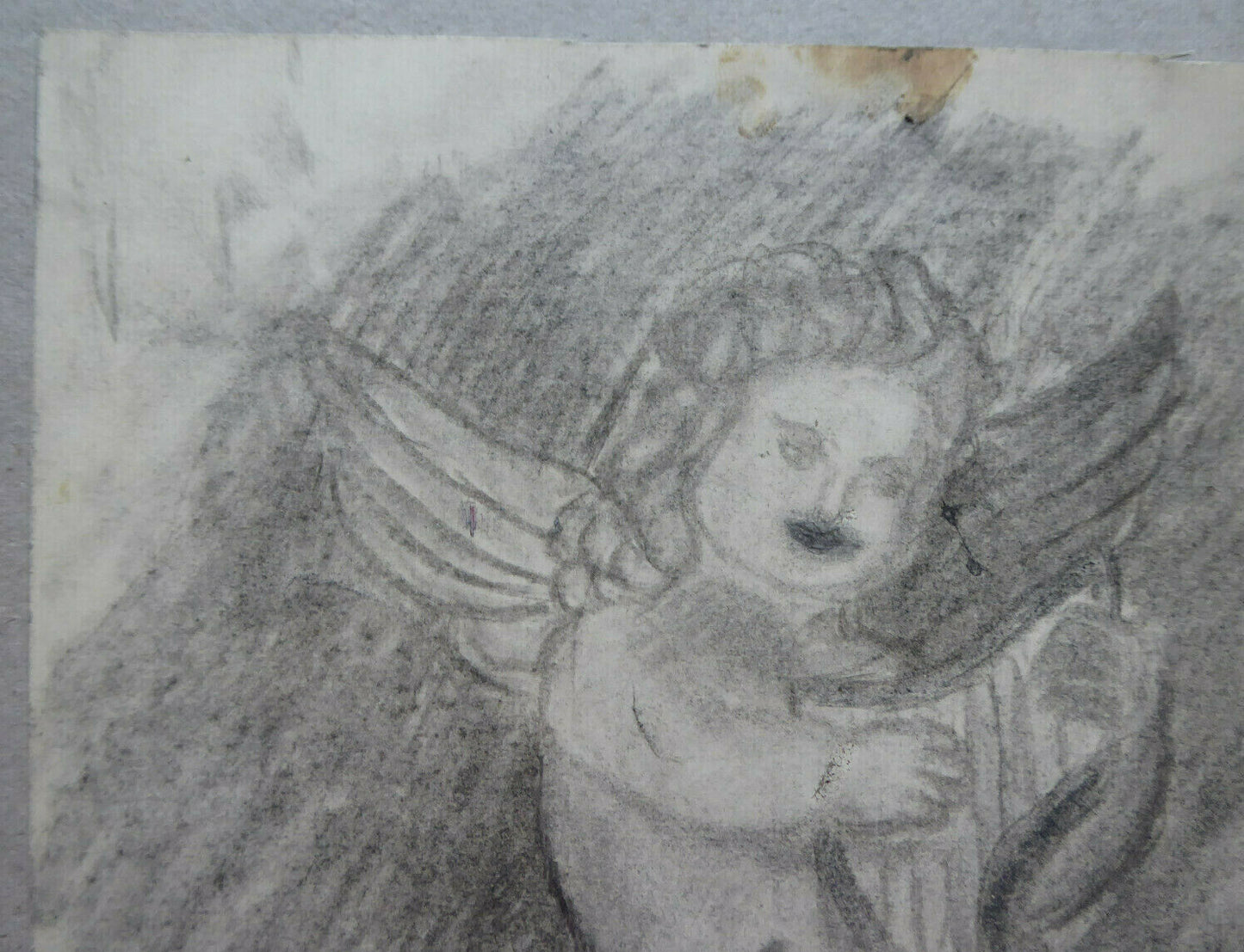 ANGIOLETTO PUTTO ANGELO VECCHIO DISEGNO MATITA SU CARTA COLLEZIONE SPAGNOLA MD10 - Belbello Antiques