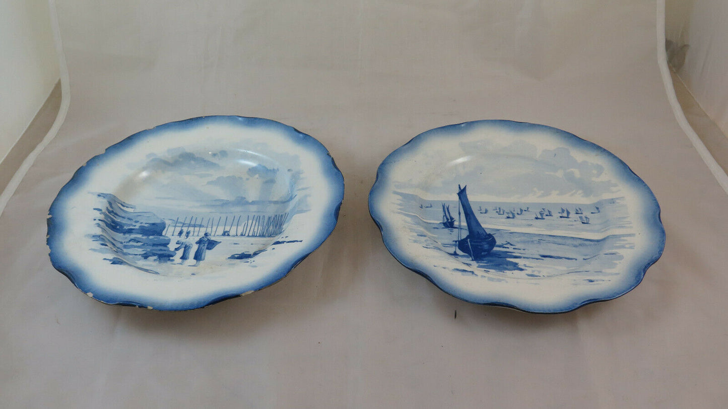 TWO ANTIQUE CERAMIC PLATES FROM SARREGUEMINES MARINES FAÏENCERIE FRANCE BM21 