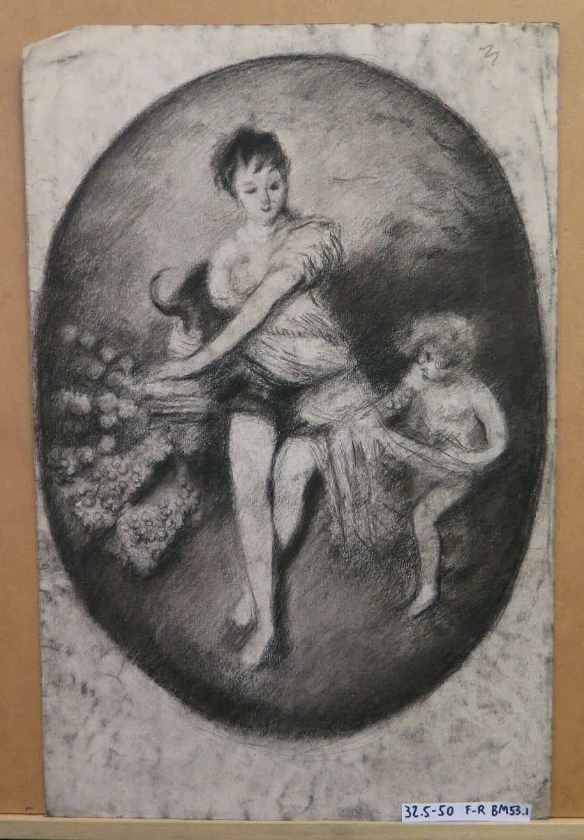 DISEGNO ANTICO FRONTE RETRO PAESAGGIO E FIGURE Pierre Duteurtre detto DUT BM53.1