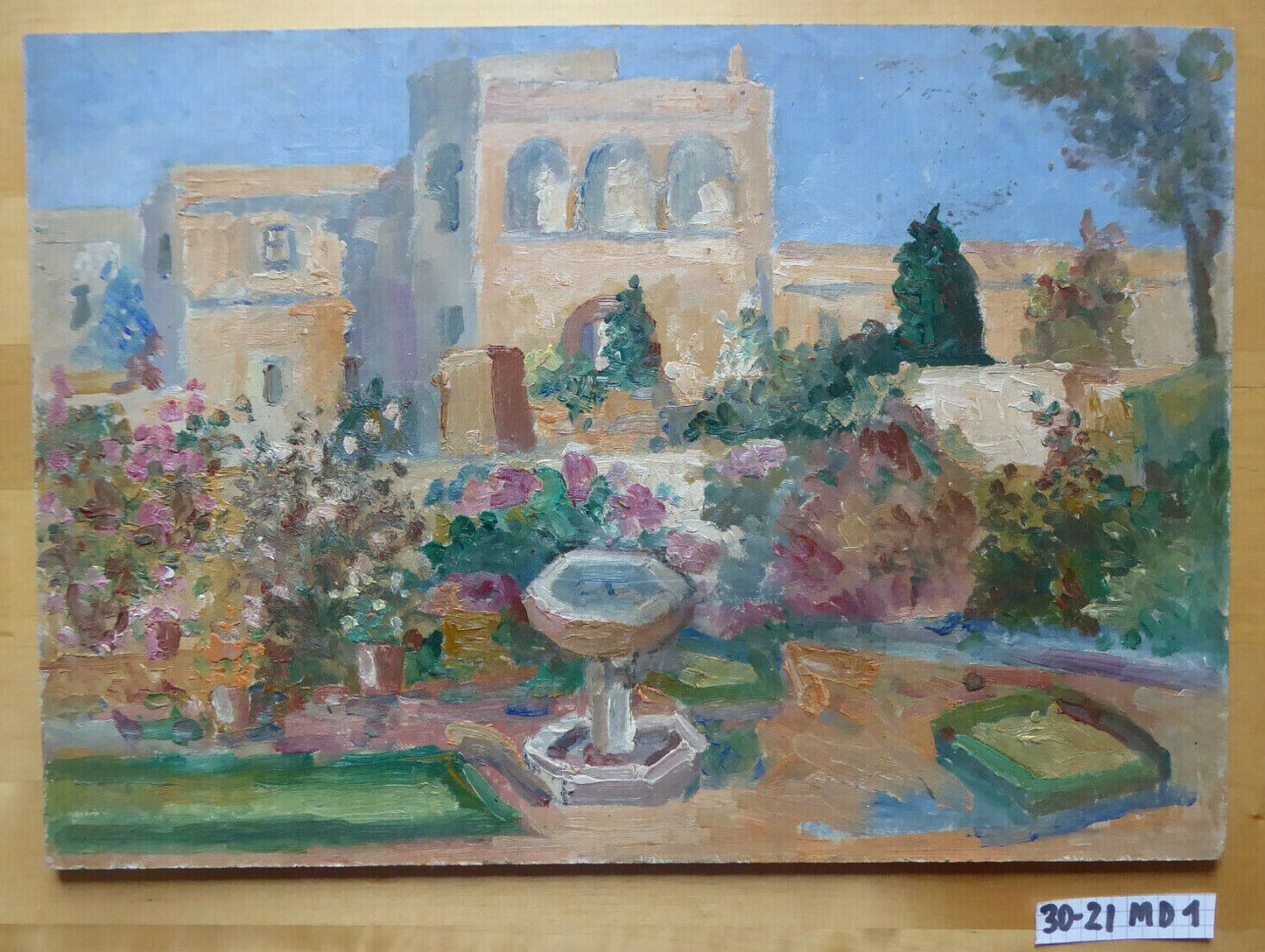 PICCOLO DIPINTO AD OLIO SU TAVOLA 31X21 CM VEDUTA STILE IMPRESSIONISTA MD1