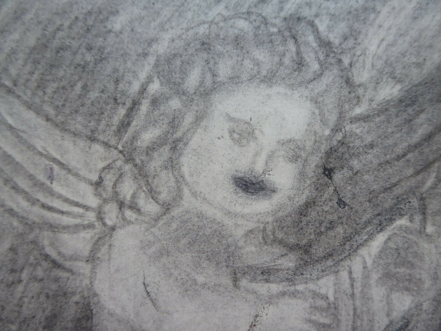 ANGIOLETTO PUTTO ANGELO VECCHIO DISEGNO MATITA SU CARTA COLLEZIONE SPAGNOLA MD10 - Belbello Antiques