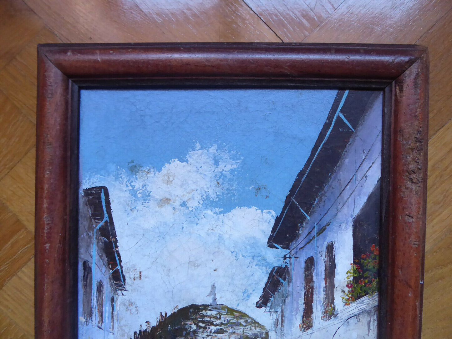 QUADRO SPAGNOLO DEL '900 VECCHIO PAESAGGIO DIPINTO OLIO SU TELA CON CORNICE MD6 - Belbello Antiques