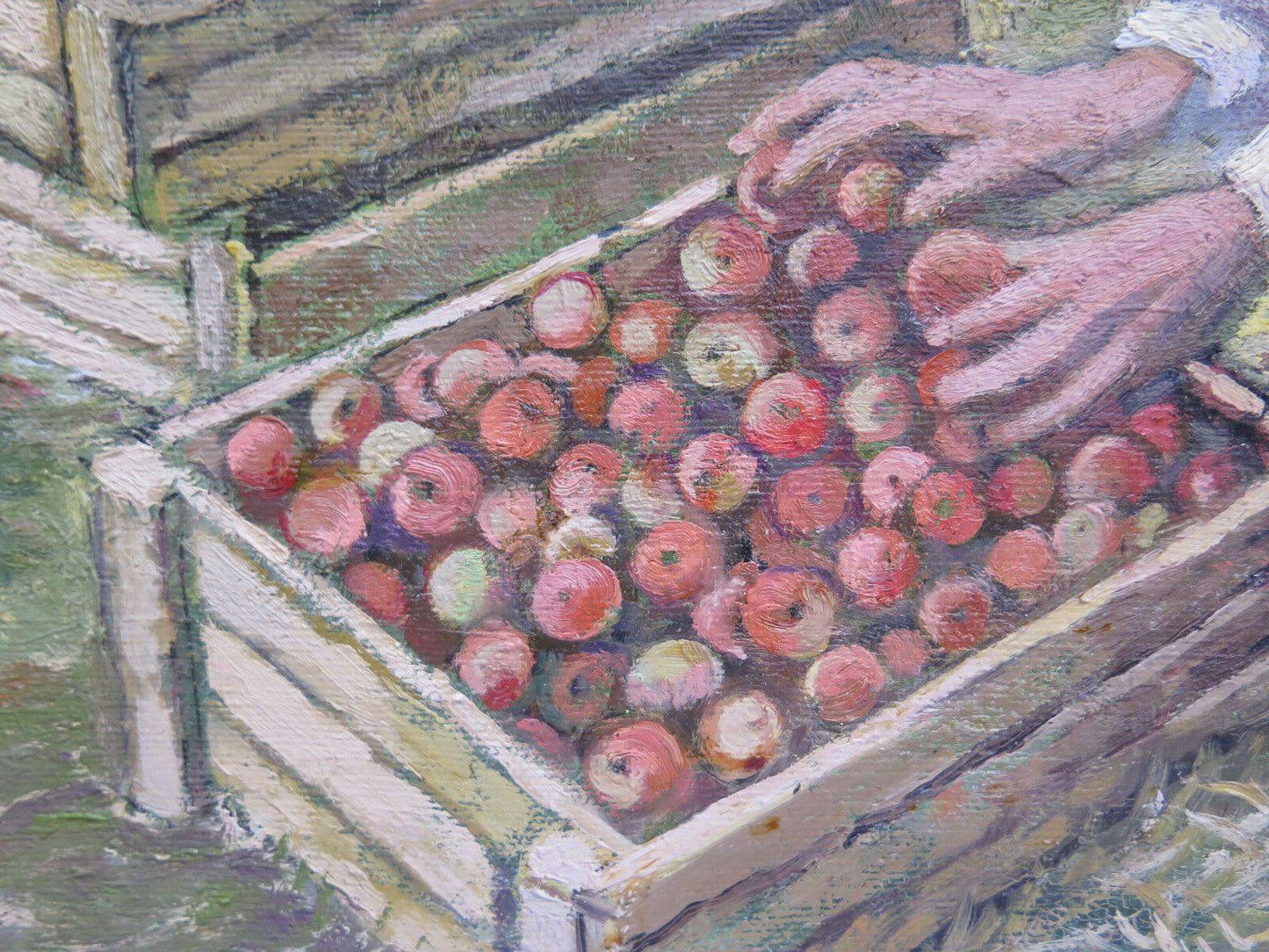 ANTICO DIPINTO PAESAGGIO DI CAMPAGNA RACCOLTA FRUTTA QUADRO DEL 900 ANTICO - Belbello Antiques