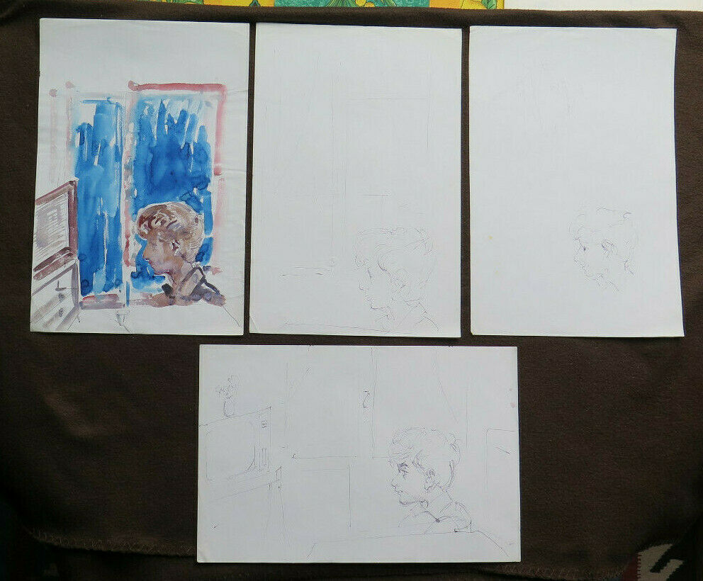 4 OLD PREPARATORY STUDY SKETCHES FOR PAINTING PORTRAIT OF A CHILD P28.8