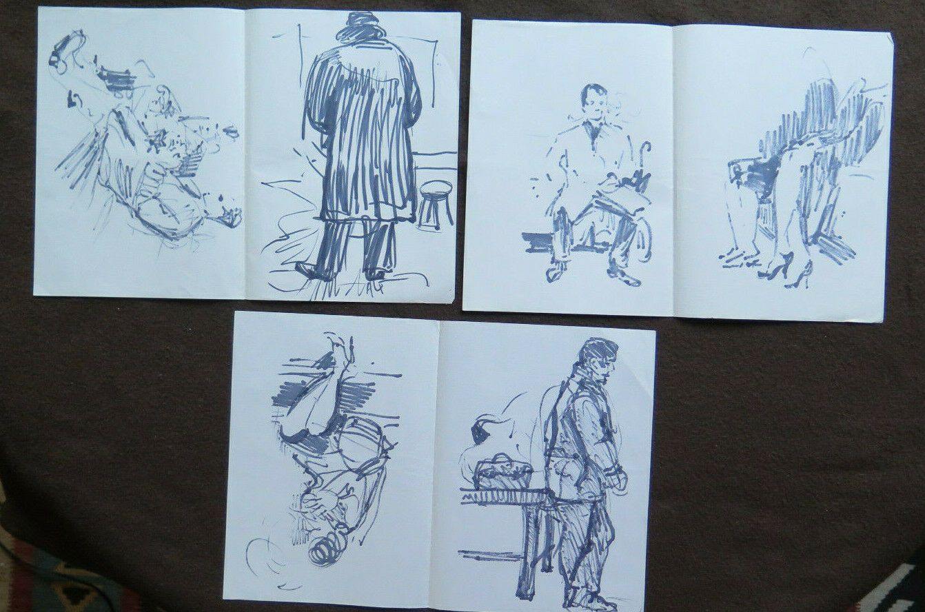 3 BOZZETTI SU CARTA OPERA PITTORE G. PANCALDI DISEGNO FIGURE UOMO DONNA P28.7 - Belbello Antiques