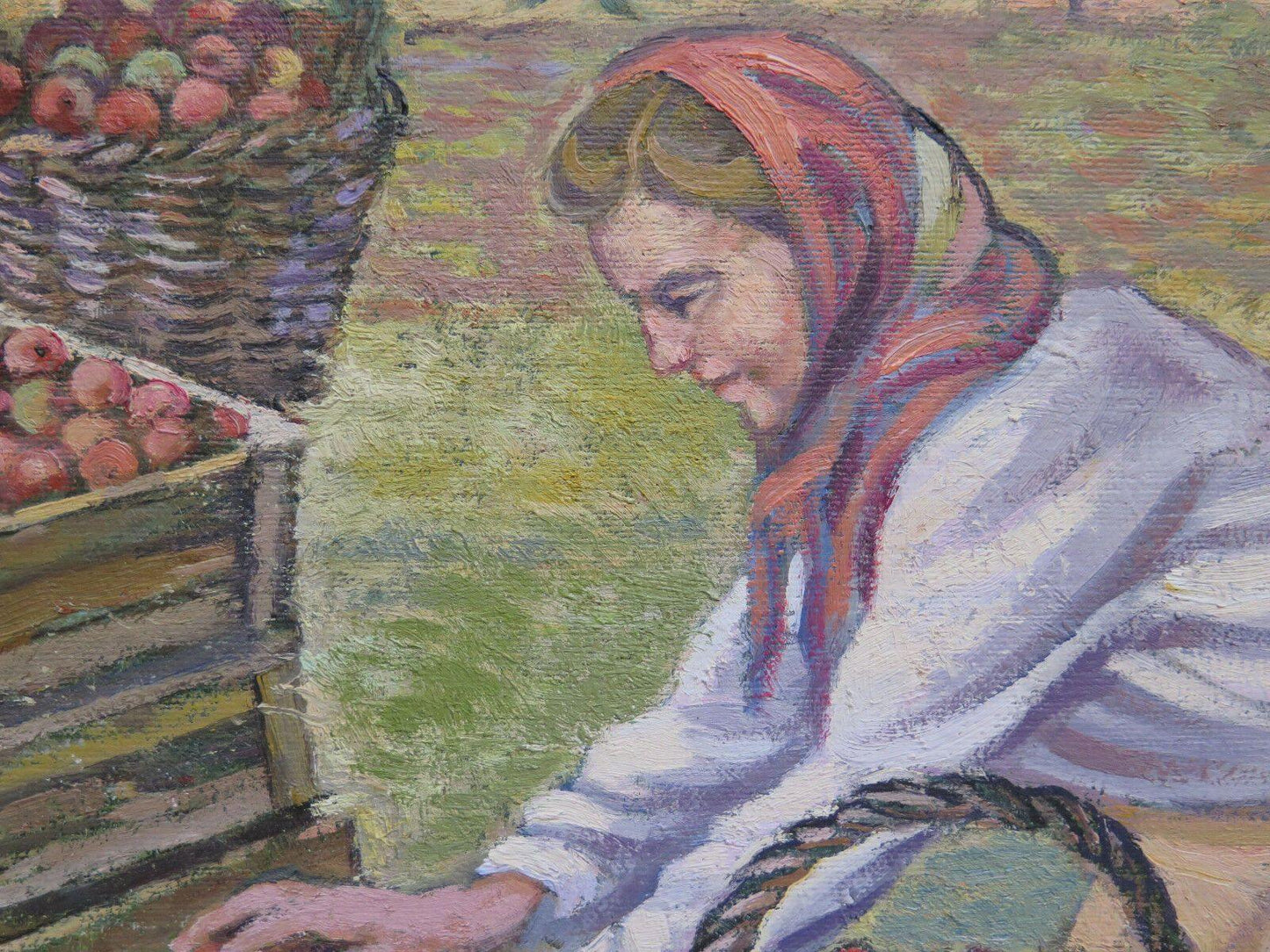 ANTICO DIPINTO PAESAGGIO DI CAMPAGNA RACCOLTA FRUTTA QUADRO DEL 900 ANTICO - Belbello Antiques