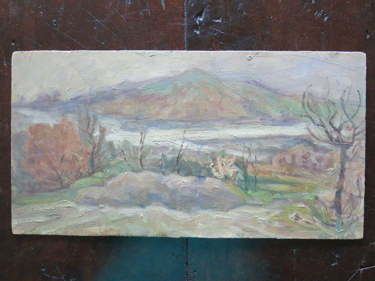 ANTICO DIPINTO AD OLIO SU TAVOLA PAESAGGIO STILE IMPRESSIONISTA MODENA 1960 p18 - Belbello Antiques