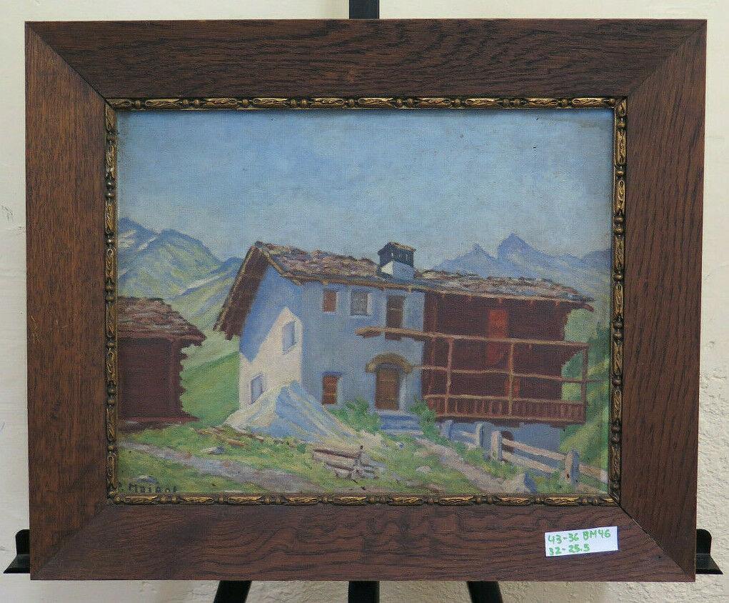 QUADRO ANTICO BAITA DI MONTAGNA PAESAGGIO ALPI ALPINO FIRMATO MAIGOT BM46 - Belbello Antiques