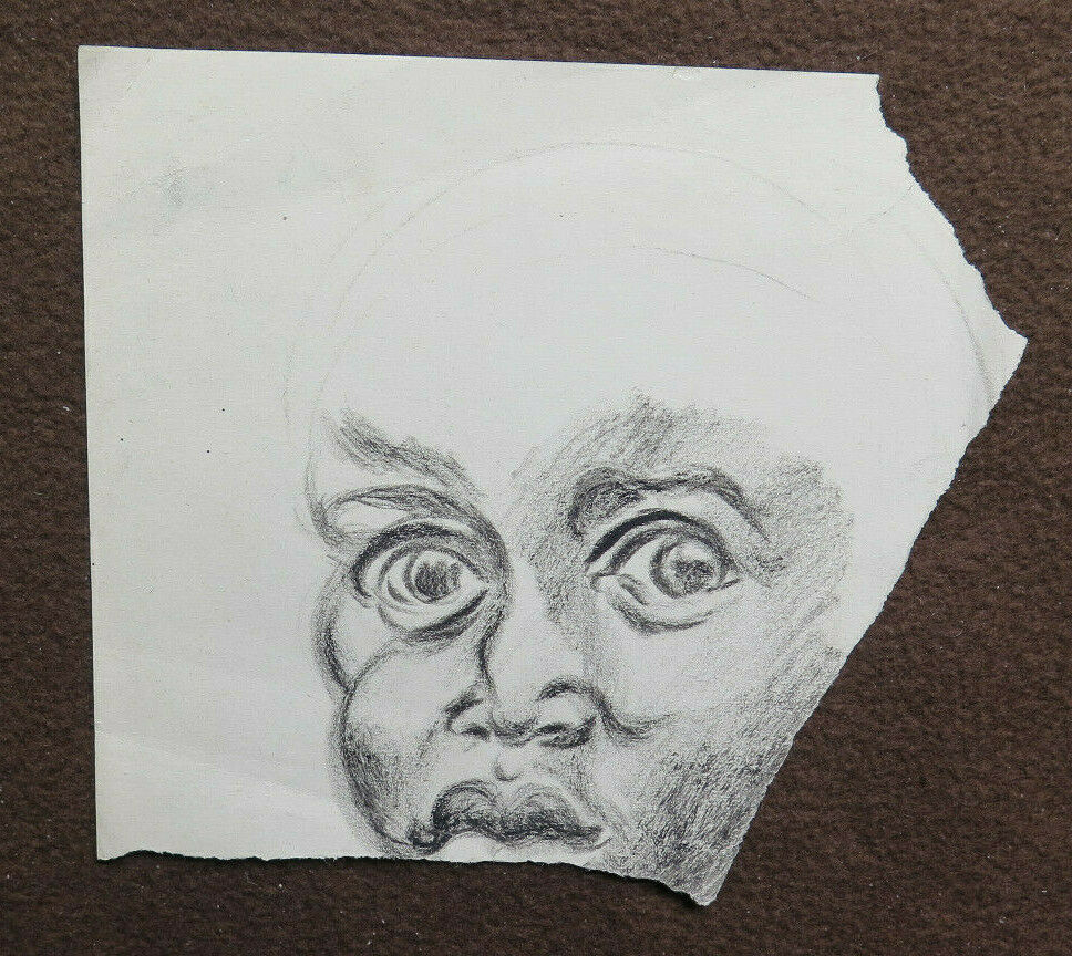 PORTRAIT OF AFRICAN CHILD OLD CHILD PENCIL DRAWING VINTAGE PAPER P28.8