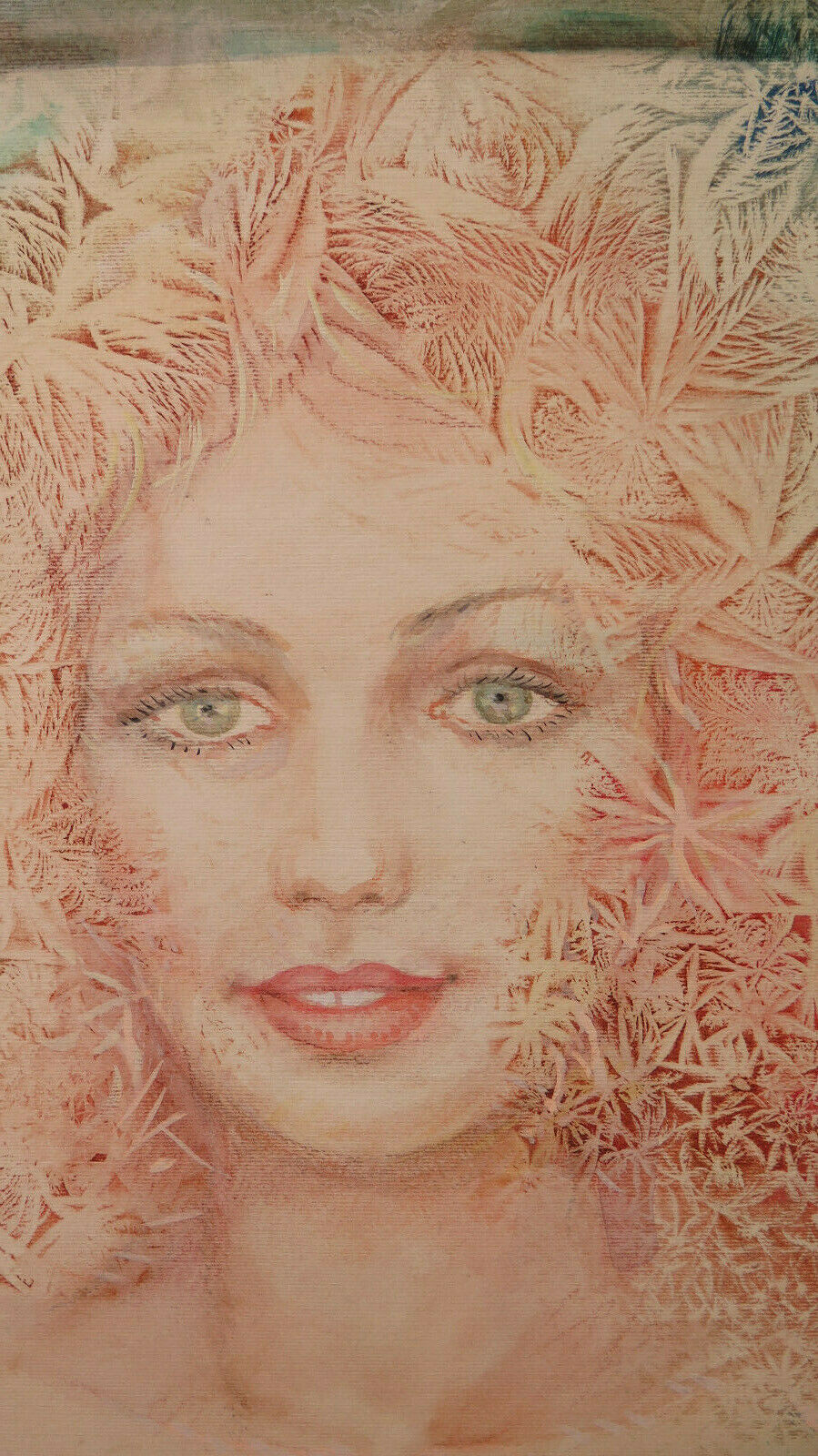 87x62 cm MODERN PAINTING MIXED TECHNIQUE DREAMY WOMAN PORTRAIT P33.3