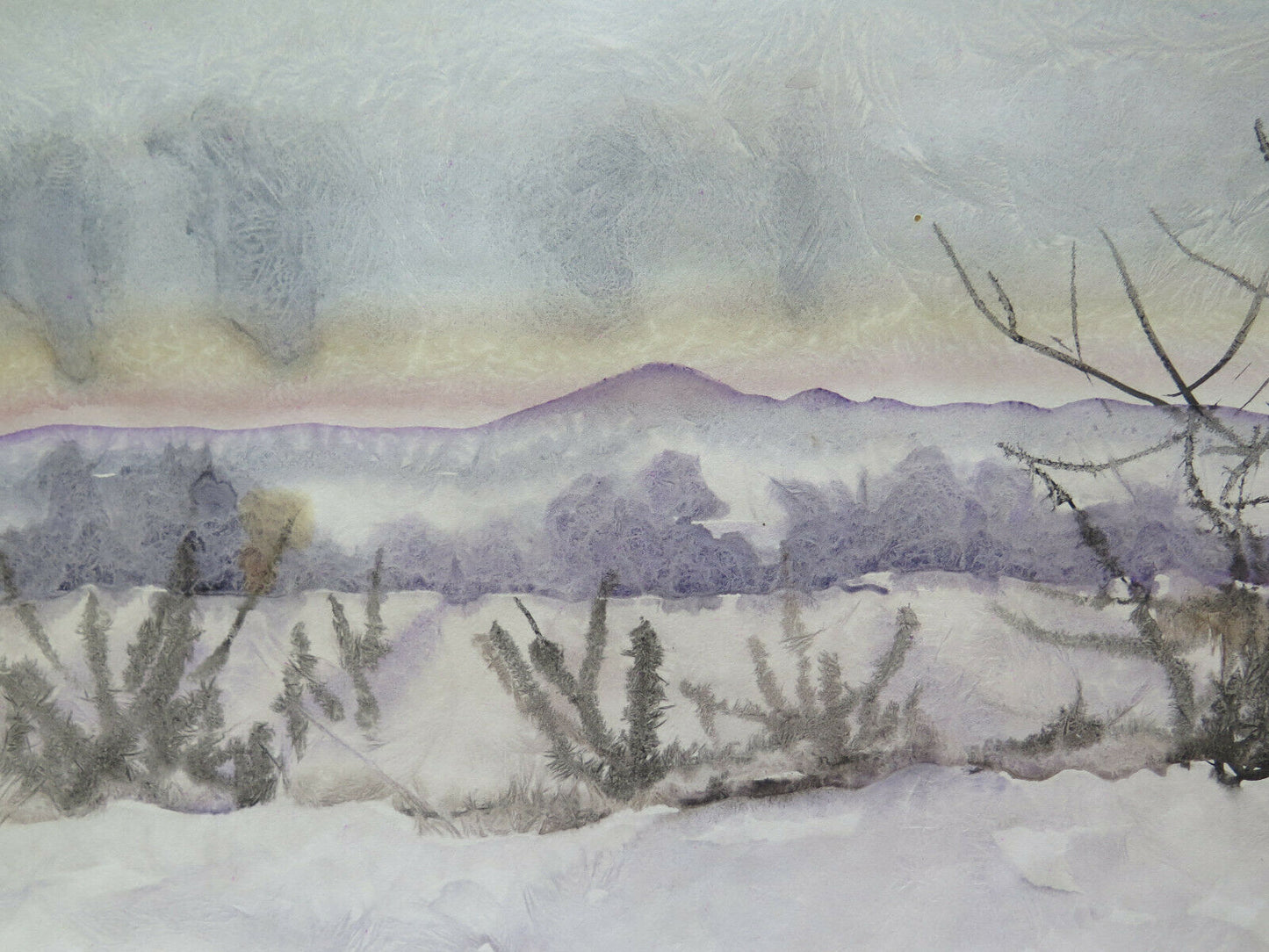 46x32 cm PAINTING WATERCOLOR ON TECHNICAL PAPER FROST WINTER LANDSCAPE P14