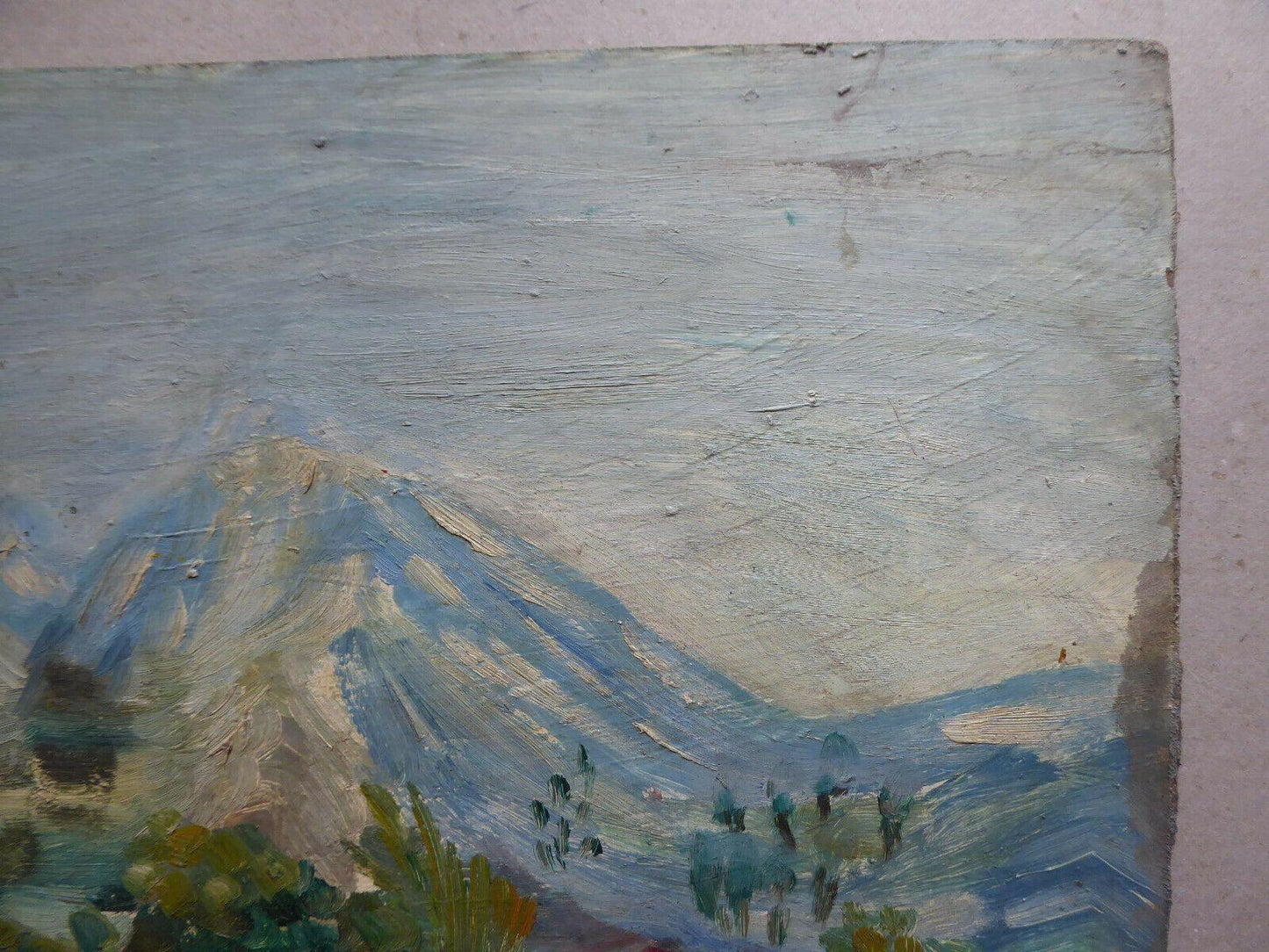 38x46cm QUADRO OLIO TAVOLA VINTAGE PAESAGGIO BOZZETTO PITTORE SPAGNOLO MD10 - Belbello Antiques