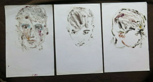 THREE ANTIQUE PAINTINGS MALE PORTRAIT WATERCOLOR PAPER SKETCH SKETCH P28.8