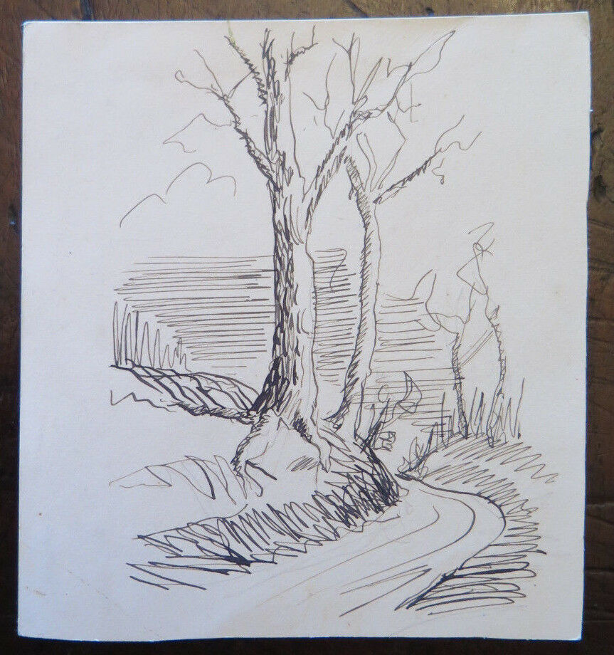 ANCIENT DRAWING SKETCH PREPARATORY STUDY FOR COUNTRYSIDE LANDSCAPE P28