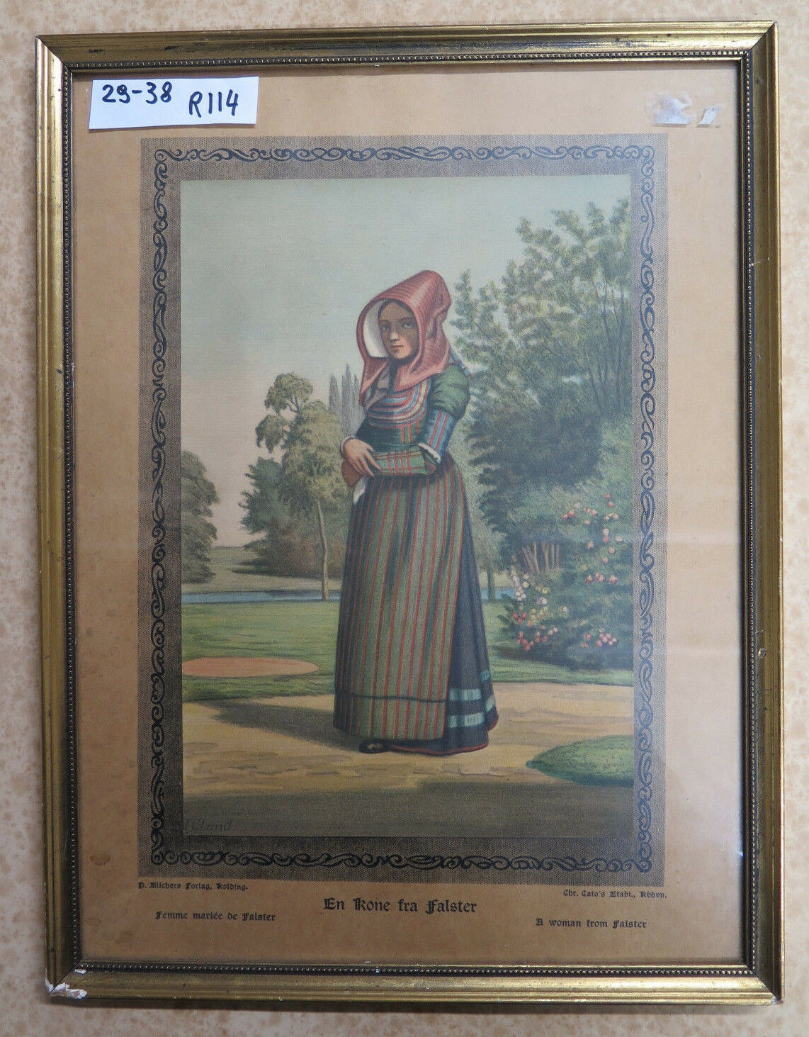 ANTIQUE COLOR PRINT WOMAN IN FALSTER CLOTHES DENMARK DENMARK 1900 R114