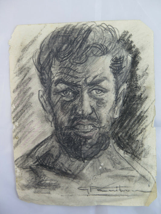 ANTIQUE MALE PORTRAIT OF BEARDED MAN PENCIL ON PAPER 1940s 1940s P28