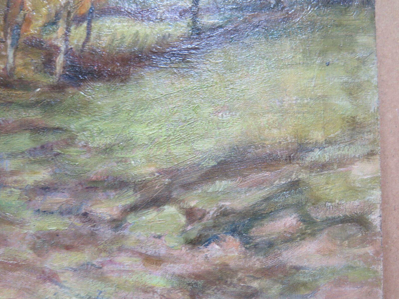 QUADRO ANTICO PAESAGGIO IN STILE IMPRESSIONISTA VEDUTA DI PAESE CAMPAGNA p3 - Belbello Antiques