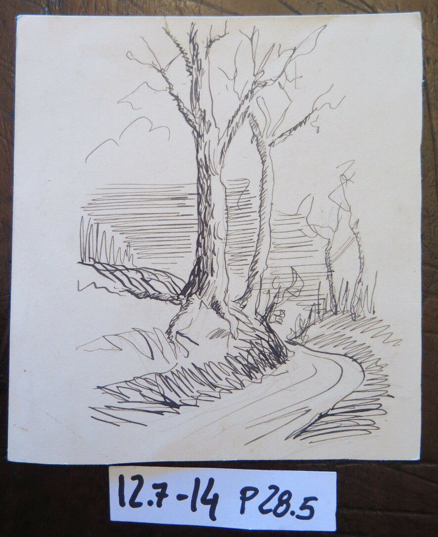 ANCIENT DRAWING SKETCH PREPARATORY STUDY FOR COUNTRYSIDE LANDSCAPE P28