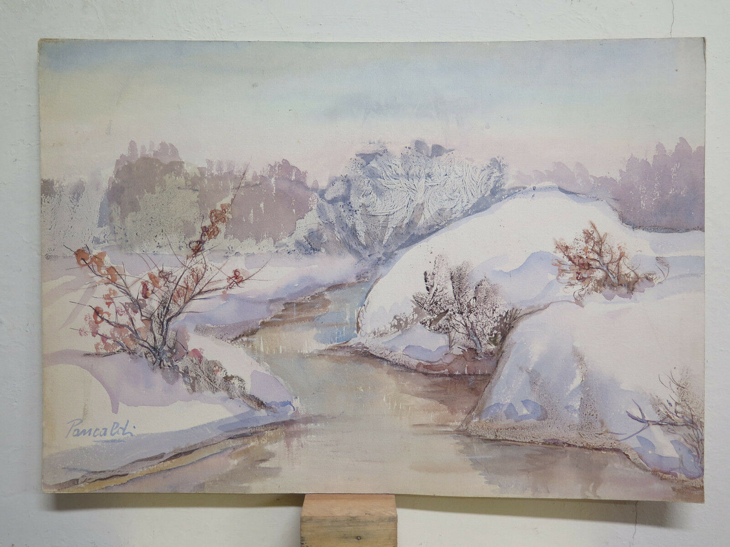 VINTAGE PAINTING SIGNED PANCALDI WINTER LANDSCAPE WITH SNOW SNOW-COVERED TREES P26