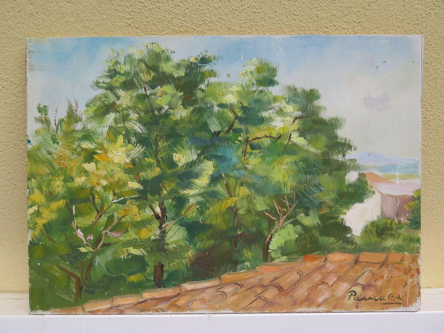 QUADRO ANTICO PAESAGGIO DIPINTO AD OLIO SU TAVOLA STILE IMPRESSIONISTA ANTICO - Belbello Antiques