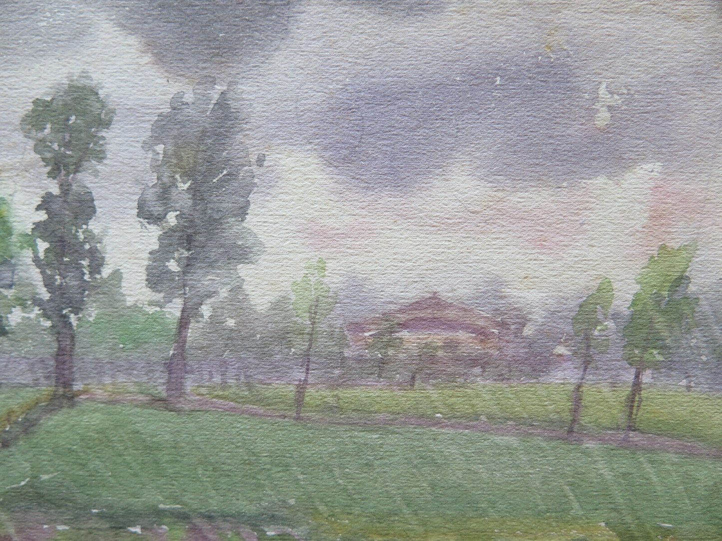 OLD WATERCOLOR PAINTING SIGNED AND DATED 1949 FIELD LANDSCAPE 19x14 cm P14