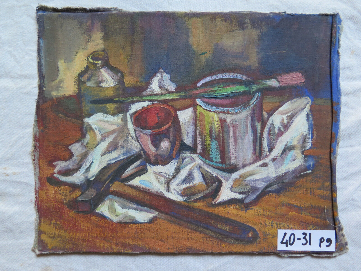 ORIGINAL ANTIQUE INTERIOR OIL PAINTING WITH OBJECTS OF DAILY USE p9