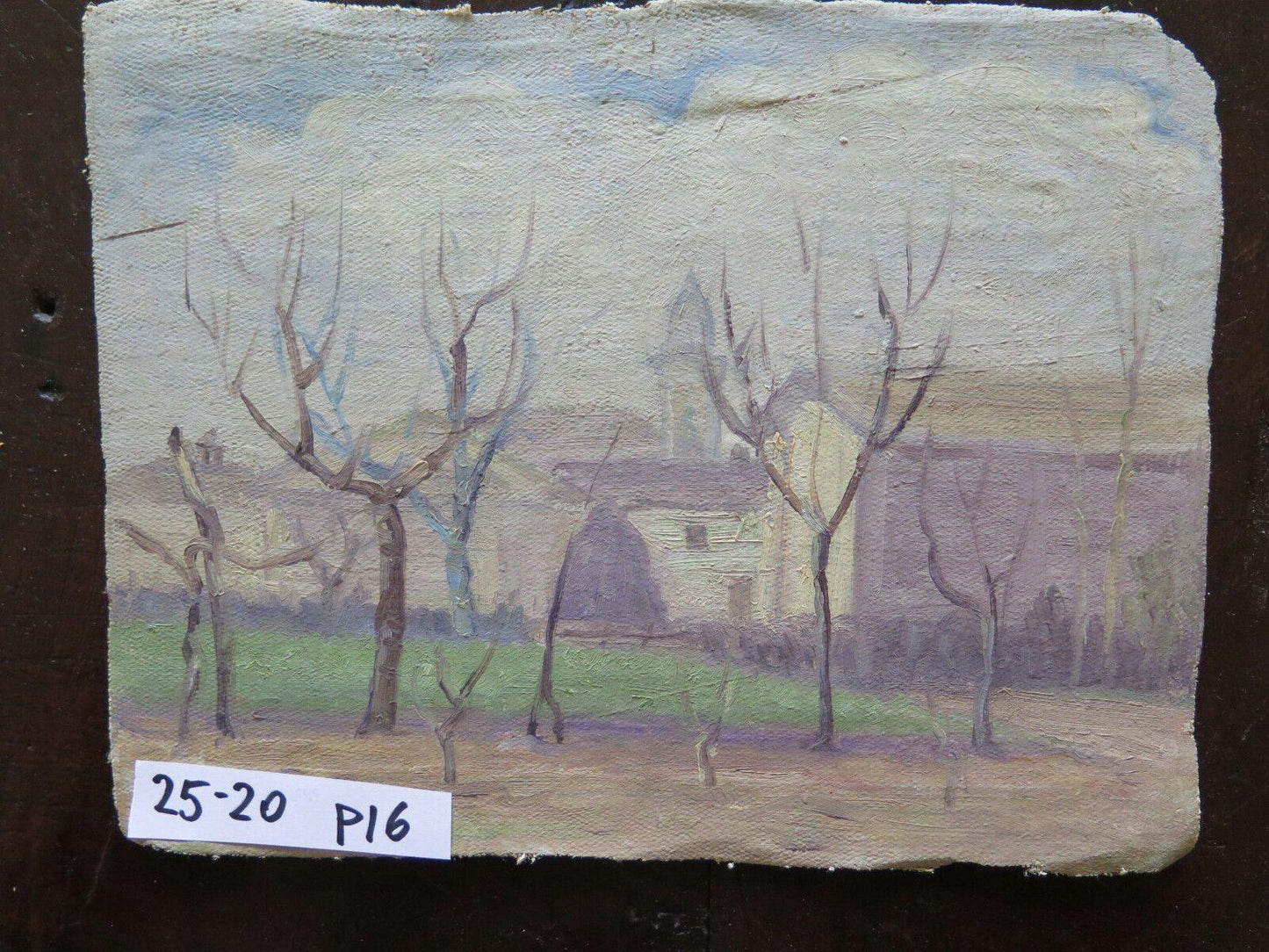 QUADRO ANTICO ANNI CINQUANTA 50 DIPINTO AD OLIO SU TELA PESAGGIO IN INVERNO p16 - Belbello Antiques