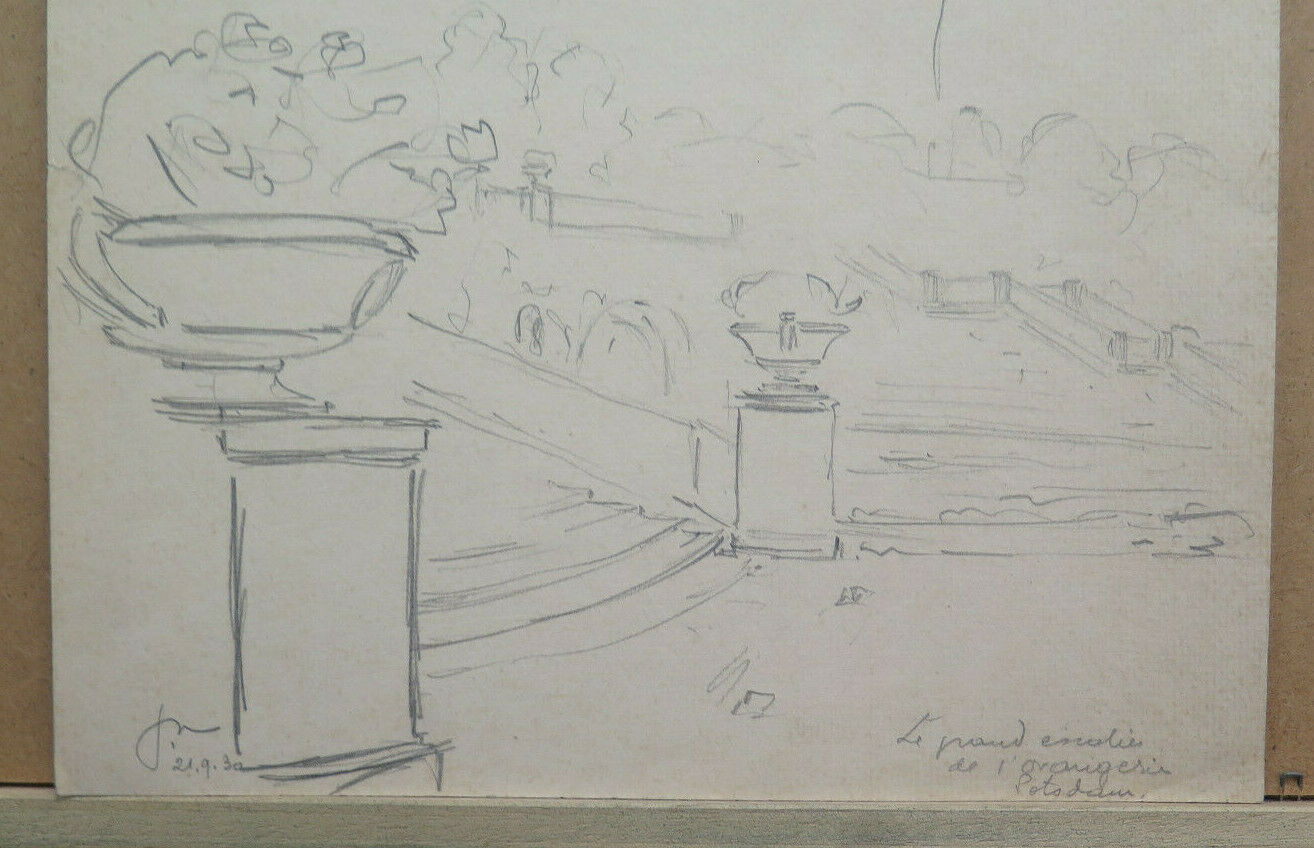 ANTIQUE DRAWING SKETCH orangerie Orangerieschloss POTSDAM GERMANY 1930 BM53.2 