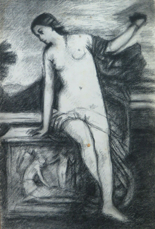 NUDO FEMMINILE GRANDE DISEGNO QUADRO ANTICO ARTISTA Pierre Duteurtre DUT BM53.1