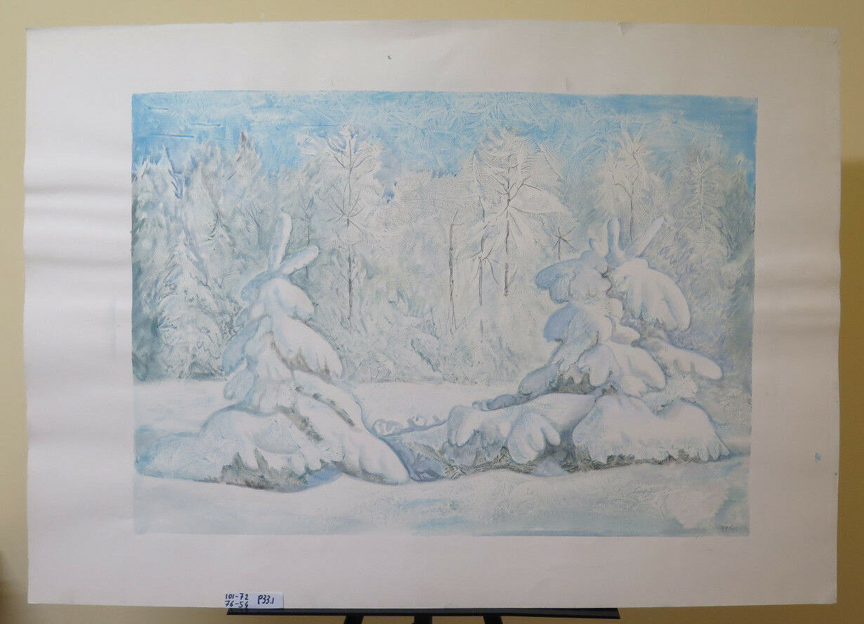 PAESAGGIO INVERNALE CON ALBERI INNEVATI QUADRO MODERNO ANNI OTTANTA P33.1