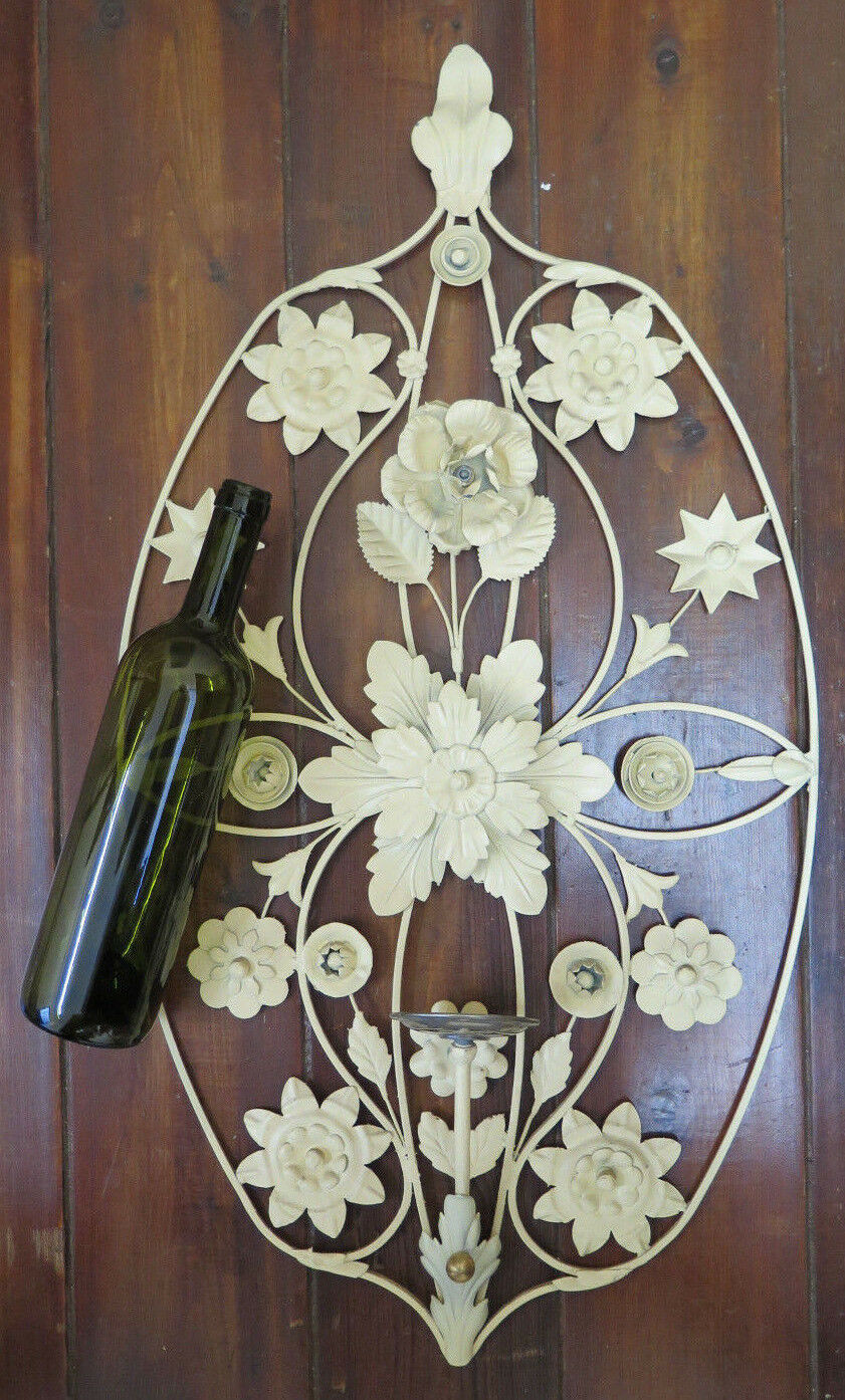 VINTAGE FLORAL STYLE WALL LIGHT IN WROUGHT IRON HANDMADE MID 900 CH-7