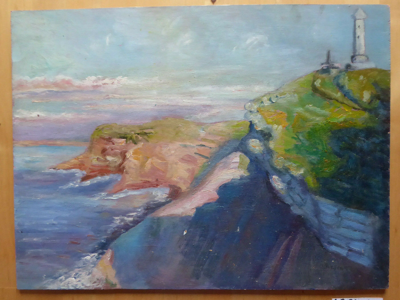 VINTAGE OIL PAINTING ON TABLE LANDSCAPE MARINA SEA SPAIN SIGNED MD2 