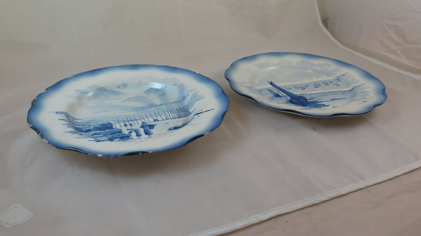 TWO ANTIQUE CERAMIC PLATES FROM SARREGUEMINES MARINES FAÏENCERIE FRANCE BM21 