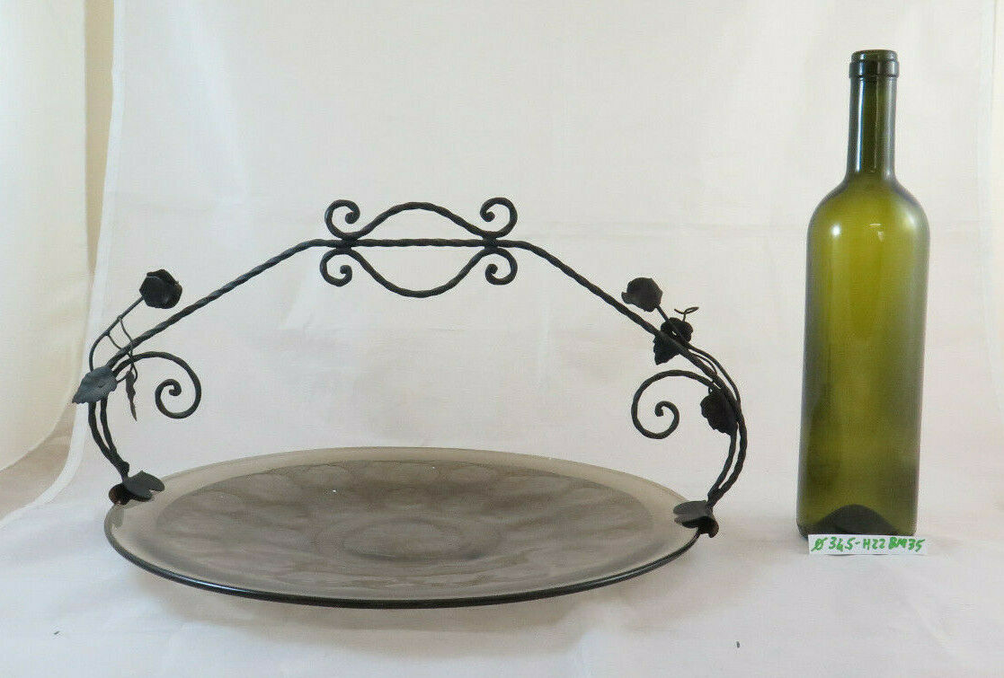 FRUTTIERA CENTROTAVOLA IN VETRO VINTAGE INIZIO SECOLO PIATTO ART NOUVEAU BM35 - Belbello Antiques