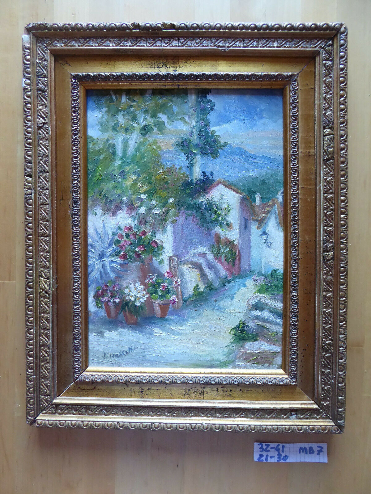 VECCHIO QUADRO DIPINTO PAESAGGIO OLIO OPERA DEL PITTORE SPAGNOLO HERRANZ MD7 - Belbello Antiques