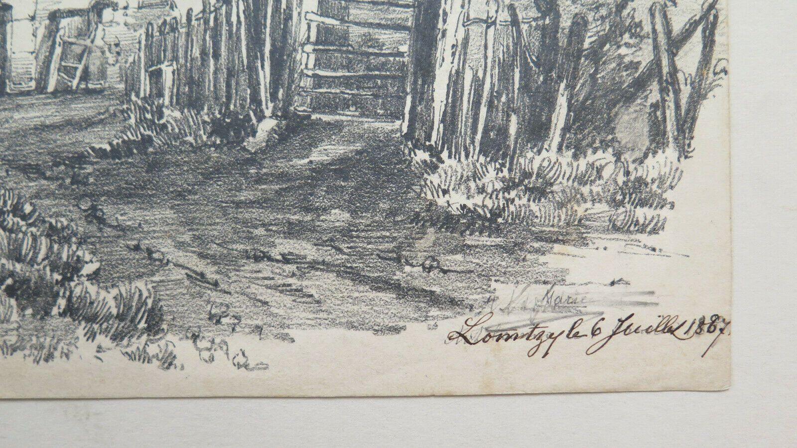 DISEGNO ANTICO MATITA SU CARTA VEDUTA DI CAMPAGNA FIRMATO FRANCIA '800 BM53.2 - Belbello Antiques