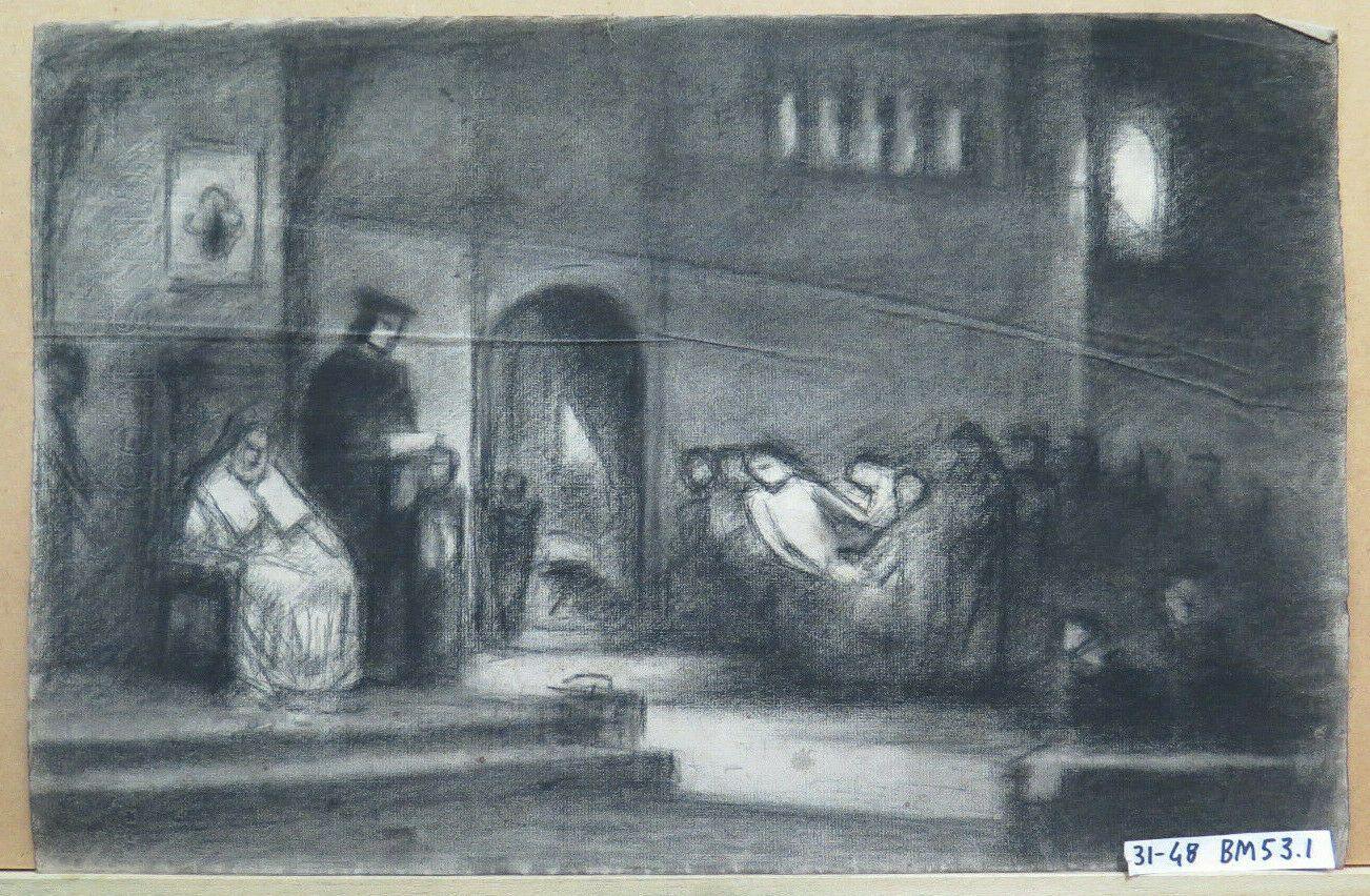 GRANDE DISEGNO A CARBONCINO ANTICO OPERA GIOVANILE Pierre Duteurtre DUT BM53.1 - Belbello Antiques