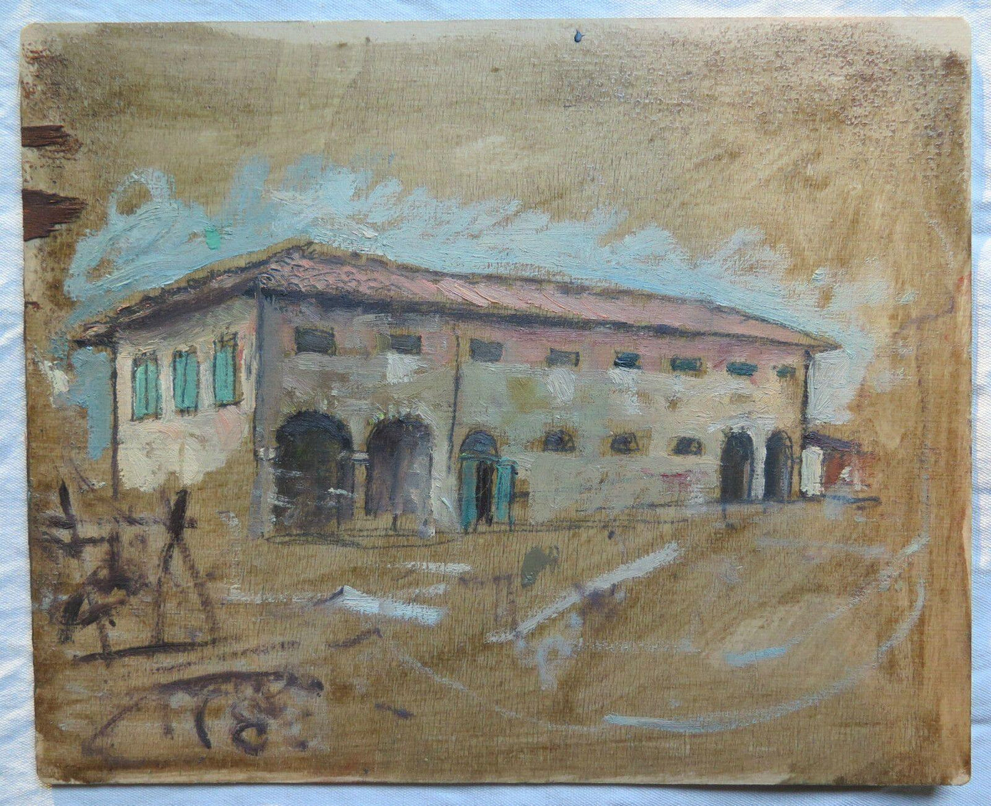 QUADRO ANTICO DIPINTO OLIO SU TAVOLA PAESAGGIO CON CASA DI CAMPAGNA ORIGINALE p9 - Belbello Antiques