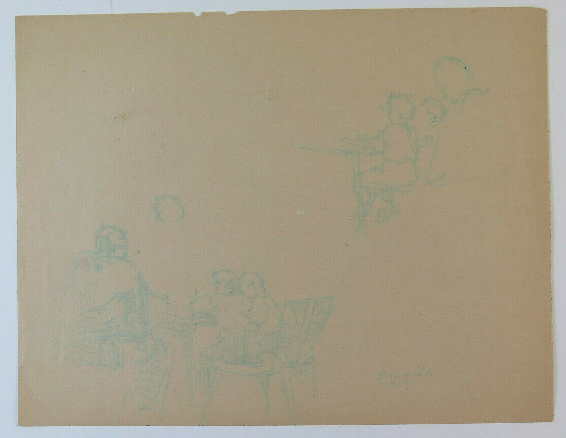 ANTIQUE DRAWING CHILDREN'S SKETCH SCHOOL PEN PAPER SIGNED REINOLTZ 1935 BM53.2